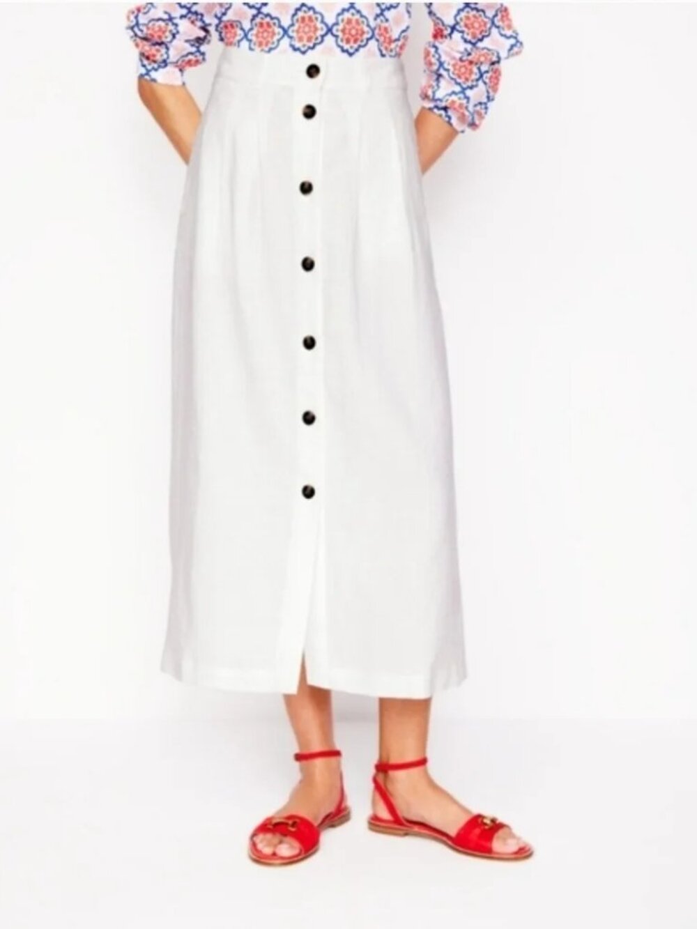 Boden Thomasina Pleated Linen Midi Skirt with Pockets NWT Size 16 18